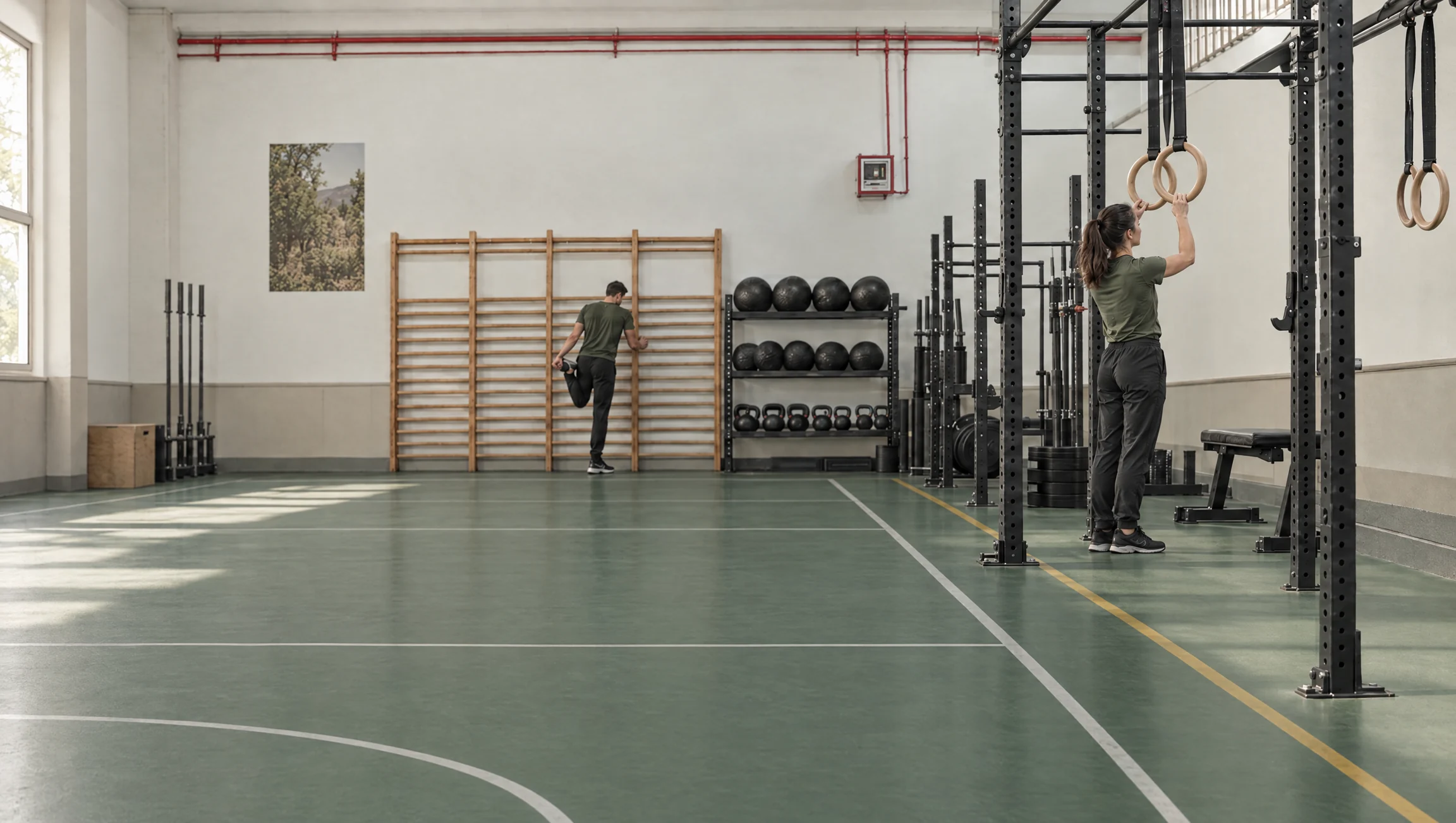 Zona de preparación física y exterior de la academia