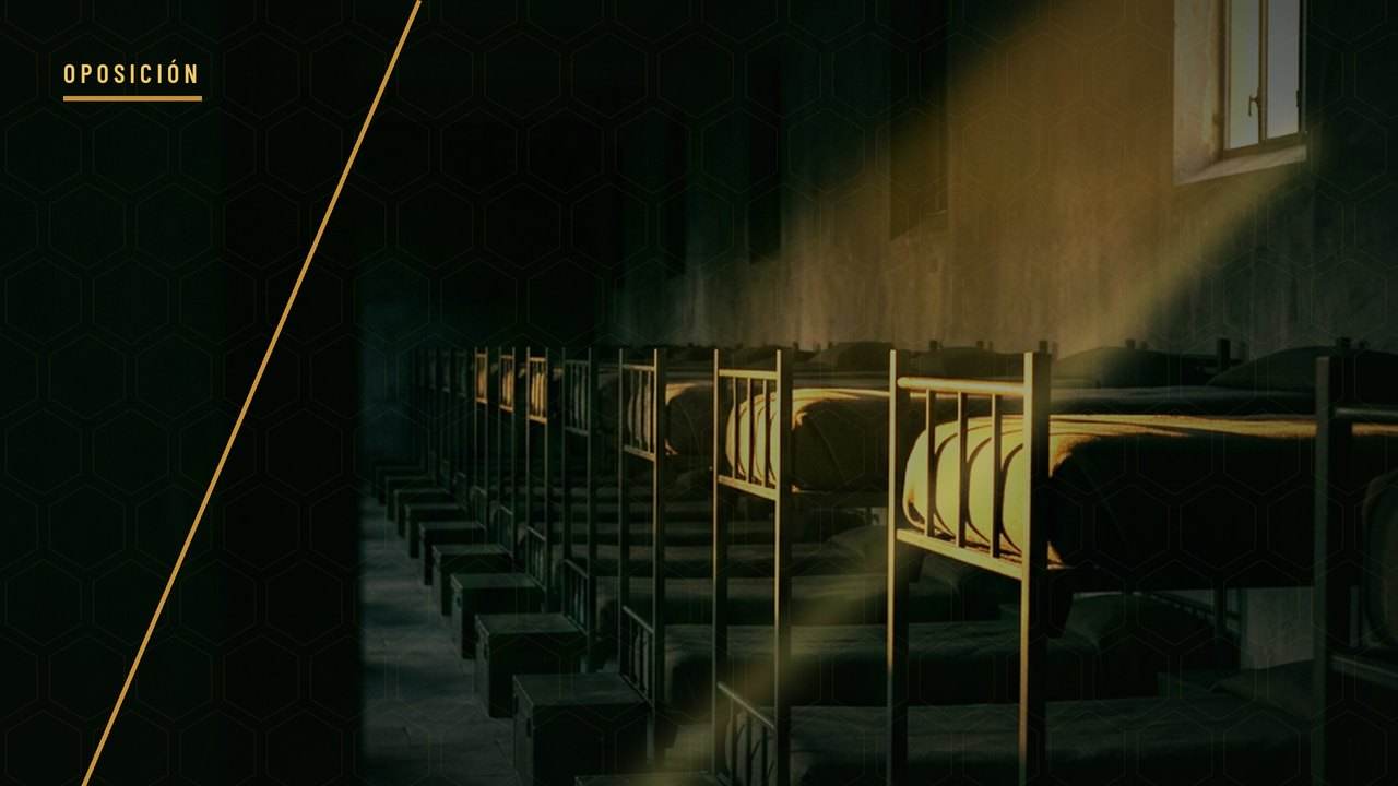 Dormitorio de literas de una academia, en el tratamiento visual de VM Oposiciones